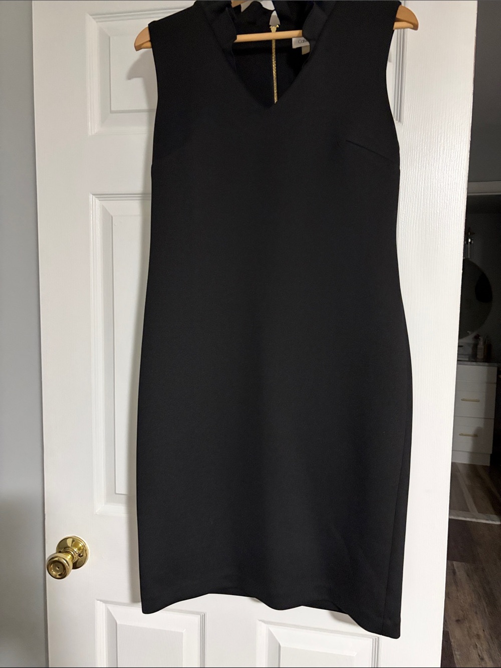 Calvin Klein Black Scuba V-Neck Sheath Dress